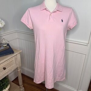 Polo Ralph Lauren Pink The Mesh Mini Polo Dress Short Sleeve Cotton Size M